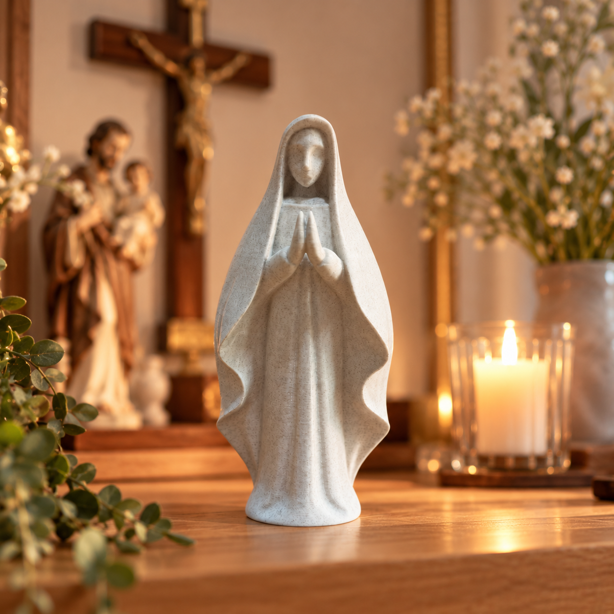 Nossa Senhora Minimalista – Escultura Religiosa Decorativa - Imagem 2