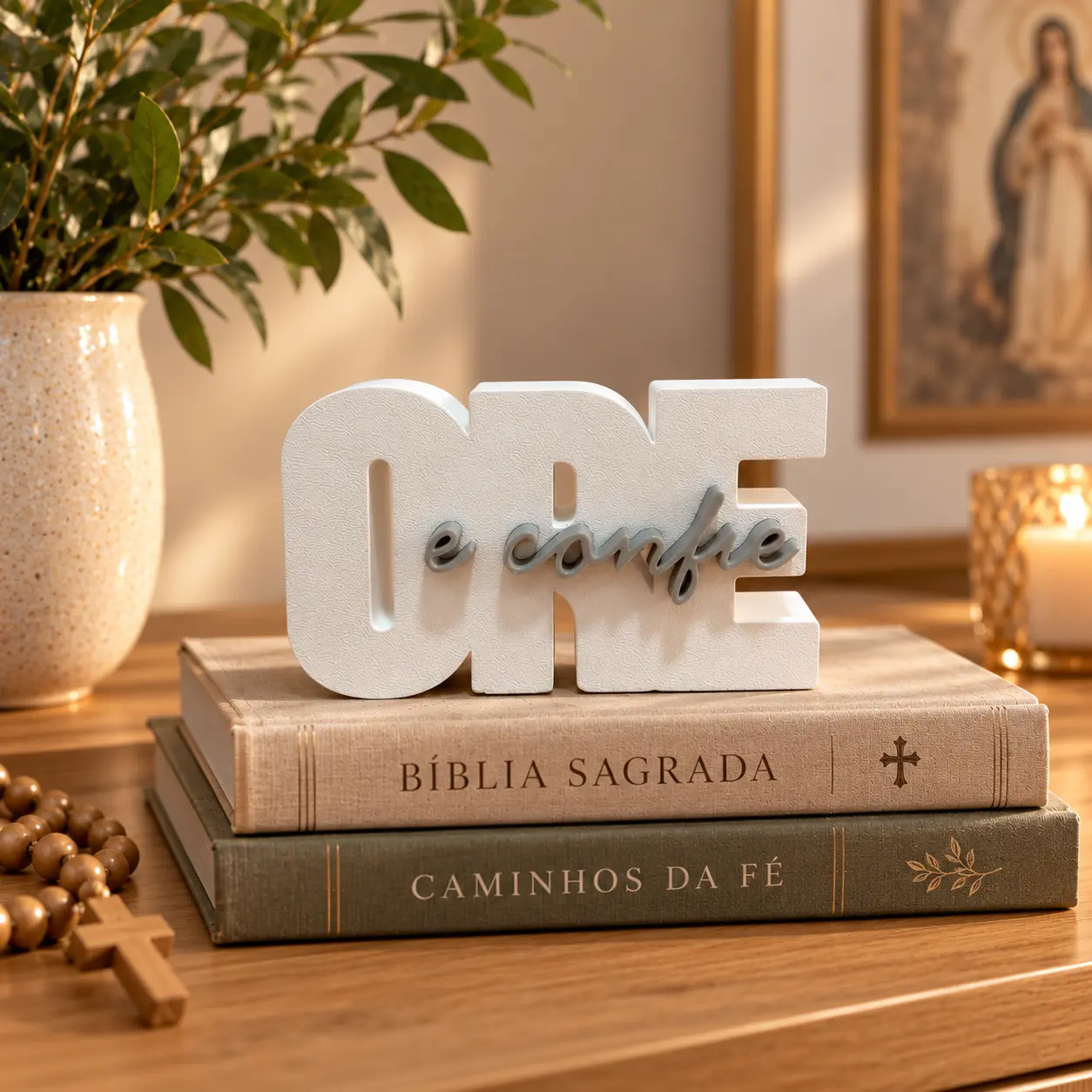 Ore e Confie – Palavra Decorativa Religiosa - Imagem 2