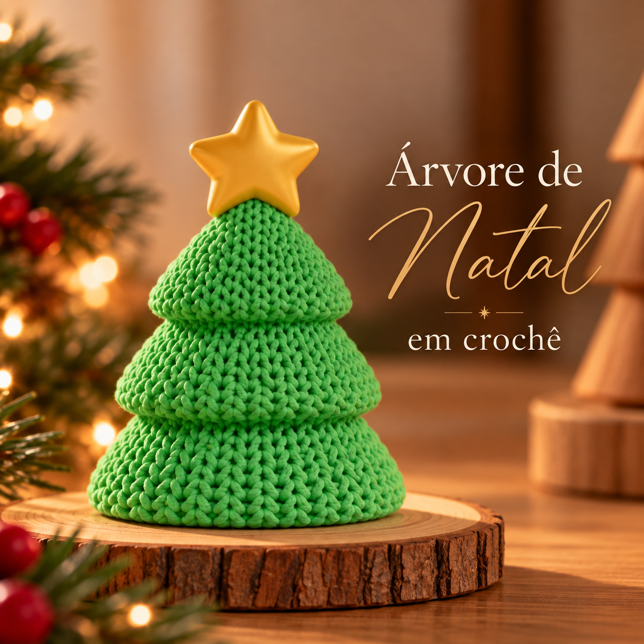 Árvore de Natal Decorativa com Textura de Crochê