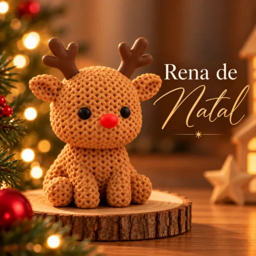 Rena de Natal Decorativa com Textura de Crochê