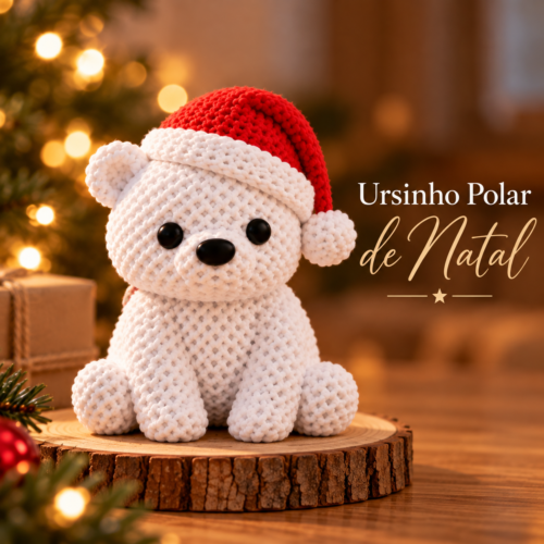 Ursinho Polar de Natal com Textura de Crochê